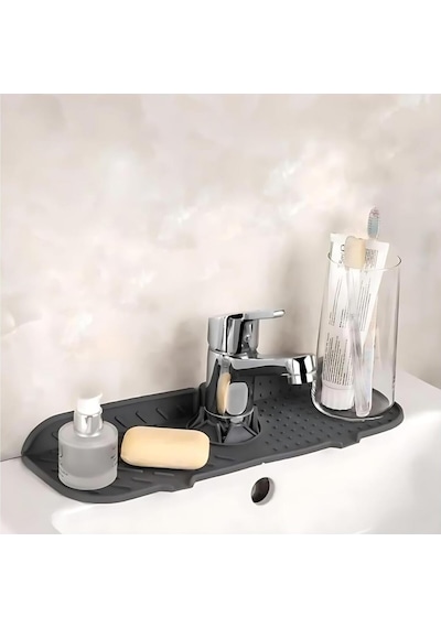 Su Tutucu Musluk Matı Mutfak Ve Banyo İçin Koruyucu Lavabo Musluk Ve Batarya Matı Gri