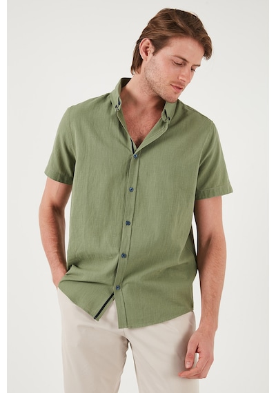 Buratti Pamuklu Slim Fit Düğmeli Yaka Kısa Kollu Erkek Gömlek Cf21S112546 Haki