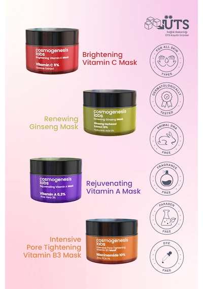Cosmogenesis Labs Cilt Yenileyici ve Güçlendirici 4'lü Maske Seti Vegan