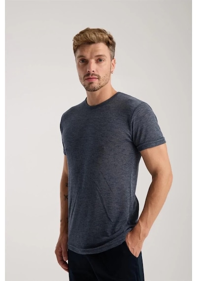 Erkek Lacivert Sıfır Yaka Kısa Kol Şortlu Pijama Takımı
