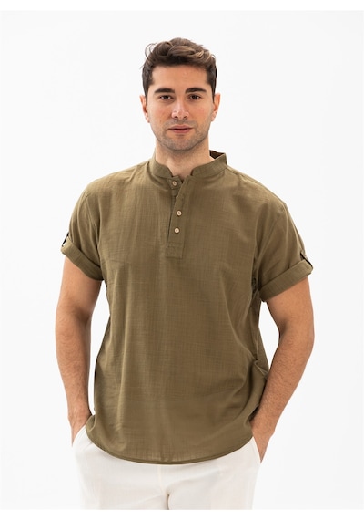 Kısa Kol Şile Bezi Bodrum Erkek T-shirt Haki 3049 Haki