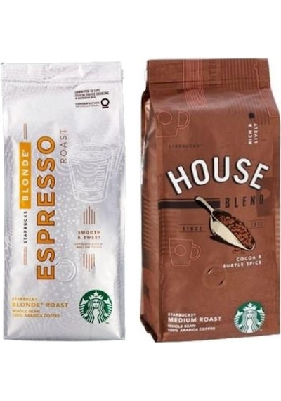 Starbucks 2x House Blend & Espresso Blond Çekirdek Kahve 250gr.