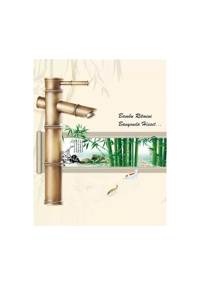 Rena Design Bambu Model Rustik Antik Lavabo Bataryası Banyo Çanak Musluğu Eskitme Lavabo Armatür Otantik Bakır Antik Eskitme Bakır Görünüm