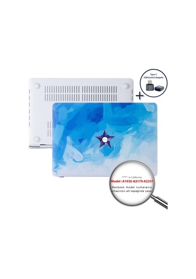 Macbook Air 13 İnç Kılıf A2337 M1 A2179 A1932 Uyumlu Hard Case Sert Kapak Suluboya Desenli Uv Baskılı Koruyucu Kılıf İnce Hafif Laptop Kılıfı Açık Mavi Belirtilmemiş