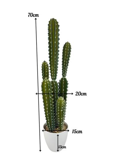 Yapay Kaktüs Ağacı Sütun Kaktüsü Cereus Peruvianus - Beyaz Saksıda Yapay Bitki 70 20cm Yeşil