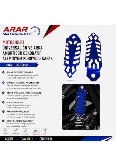 Motosiklet Üniversal Ön Ve Arka Amortisör Dekoratif Aleminyum Koruyucu Kapak Mavi-arr3163