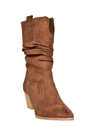 Fox Shoes J404040002 Kahverengi Süet Kalın Topuklu Kadın Bot Kahverengi-süet