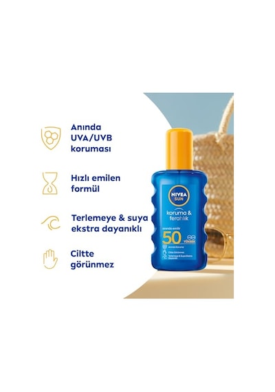 Nıvea Sun Spf50 Yüksek Koruyucu Güneş Spreyi 200ml, Ferahlık, Terlemeye Ve Suya Dayanıklı, Uva Koruması