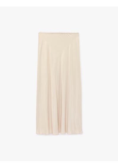 Koton Standart Bel Slim Fit Midi Saten Etek Bej 6sak70042pw Ekru