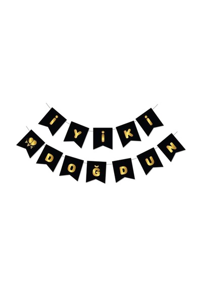Gold Metalik Baskılı Iyiki Doğdun Banner Siyah