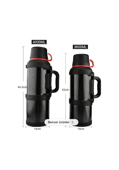 4 Litre Paslanmaz Çelik Vacuum Termos 48 Saat Sıcak Soğuk Dağcı Termos Aile Boyu Siyah