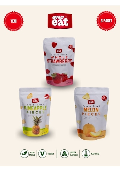 Evereat Çilek-ananas-kavun Freeze Dry Meyve Cipsi 3'lü Paket Gurme Atıştırmalık 1 Adet