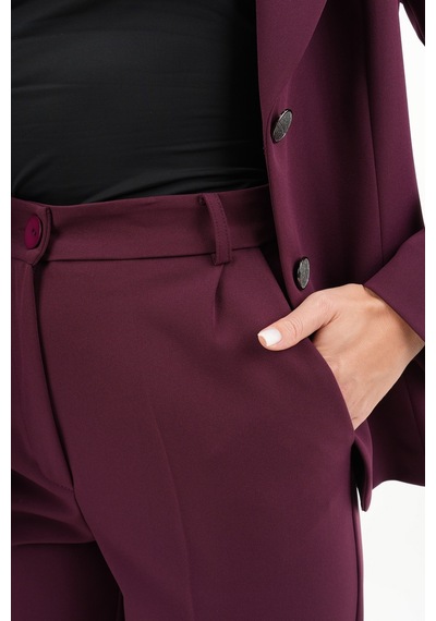 Velnara Moda Mürdüm Modern Klasik Kadın Takım Elbise - Düğme Detaylı Ceket & İspanyol Paça Pantolon Mürdüm - 942450642 Mürdüm