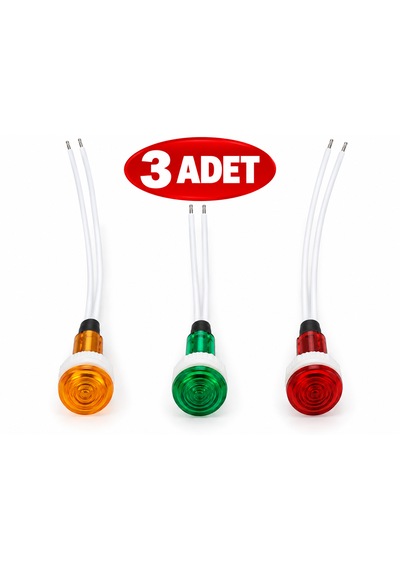 Kablolu Sinyal Lambası İkaz Işığı Sarı Yeşil Kırmızı 3 Lü Set 3 Adet 1