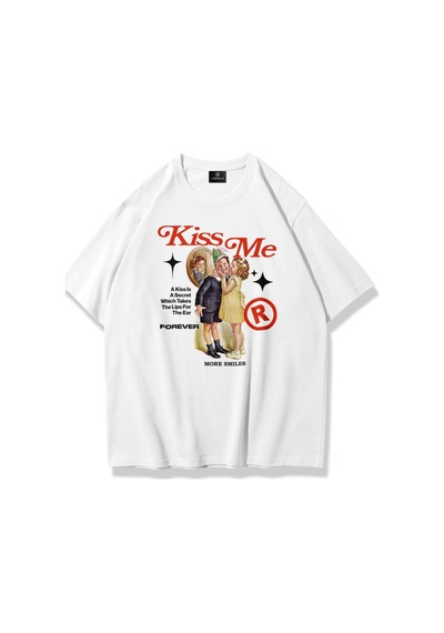 Flood Of Style Unisex Kiss Me Tshirt Beyaz