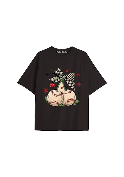 Kalic Studio Y2k Vintage Cherry Baskılı Siyah T-shirt Kod 78 Siyah-78