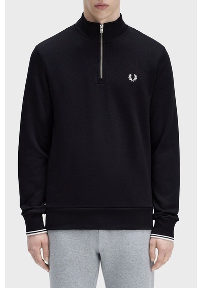 Fred Perry M3574 Half Zip Erkek Sweatshirt Siyah-Beyaz