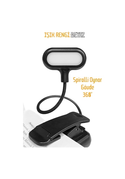 Ledli Klipsli Mini Kitap Okuma Lambası Mandallı Pille Çalışan Işık Masa Lambası Kitap Okuma Işığı