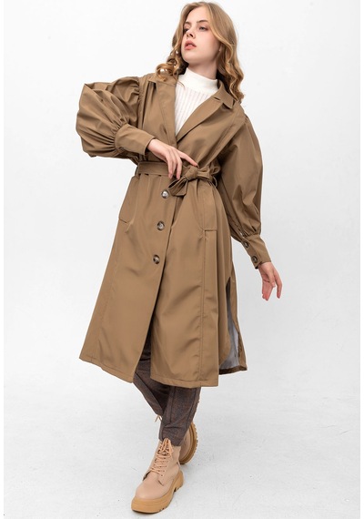 Pastelastore Kadın Balon Kol Yırtmaçlı Düğmeli Kuşaklı Oversize Uzun Mevsimlik Trençkot 2113 Vizon Pastelastore Kadın Balon Kol Yırtmaçlı Düğmeli Kuşaklı Oversize Uzun Mevsimlik Trençkot 2113 Vizon