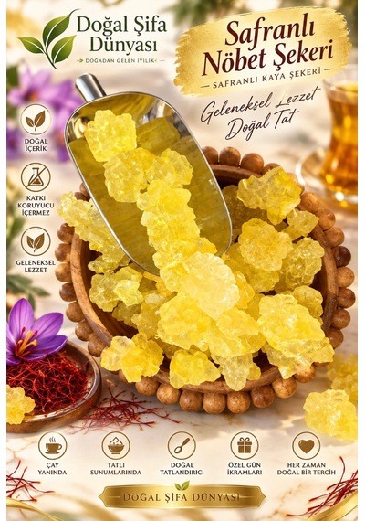Safranlı Nöbet Şekeri 100 Gr Isıl İşlem Görmemiş Kristal%100 Doğal Nöbet Şekeri Saf Ve Kristal Şeker