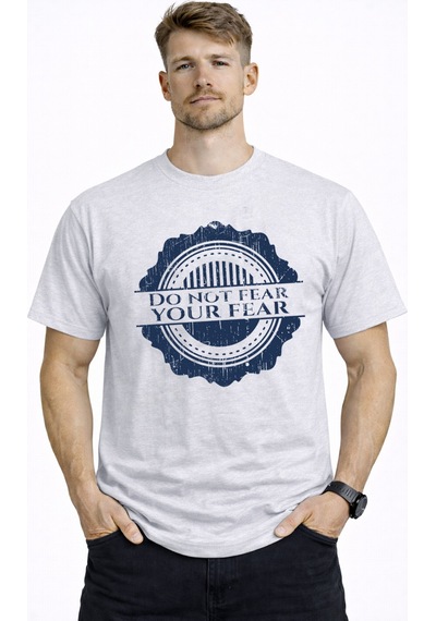 Herkesemoda Do Not Fear Yazı Detaylı Basic T-shirt Gri
