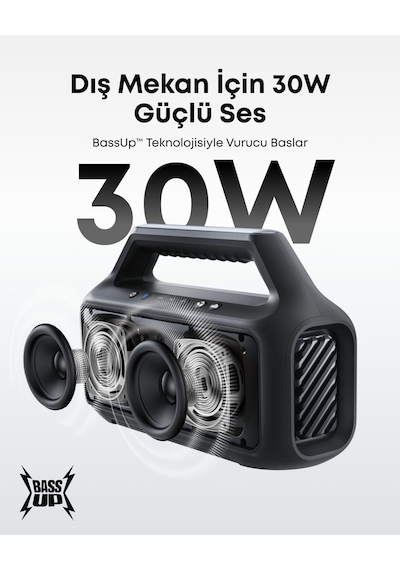 Boom 2 Se Hoparlörü, 30w, Bassup Teknolojisi, 18 Saat Çalma Süresi, Ipx7 Su Geçirmez, Ayarlanabilir Ekolayzır, Bluetooth 5.3, Usb-c, Siyah - A3148