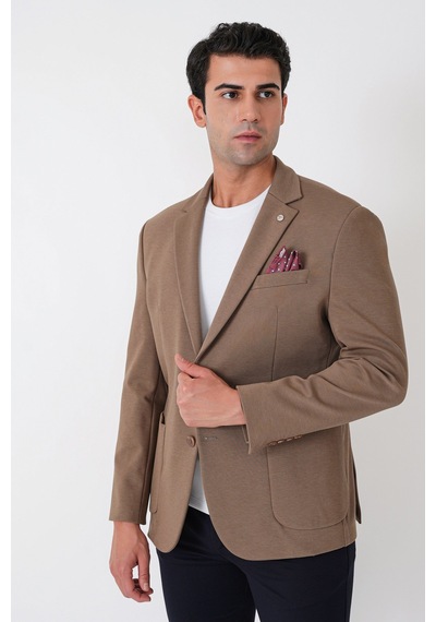 Slim Fit Torba Cep Esnek Tencel Kumaş Bej Ceket C 751