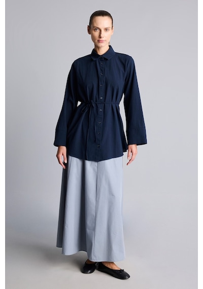 Defacto Regular Fit Gömlek Yaka Kuşaklı Flamlı Pamuk Uzun Kollu Tunik H1868ax26aunv253 Lacivert-nv253