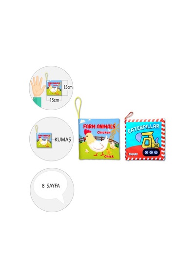 2 Kitap Tox İngilizce Çiftlik Hayvanları Ve İş Makinaları Kumaş Kumaş Sessiz Kitap E119 E118 - Bez Kitap , Eğitici Oyuncak , Yumuşak Ve Hışırtılı