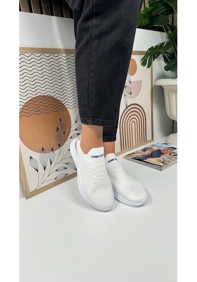 Günlük Unisex Sneaker Slip-on Nefes Alabilen Hafif Yürüyüş Bağcıksız Esnek Spor Ayakkabı 041f Beyaz