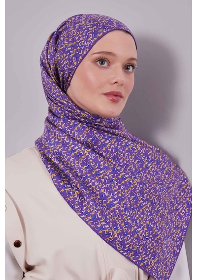 Levidor Mini Yazı Detayi Twill İpek Eşarp-0926 Lila