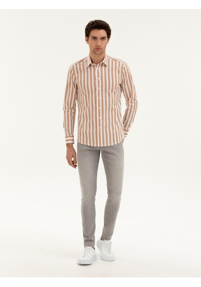 Cacharel Kahverengi Slim Fit Çizgili Gömlek