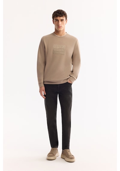 Avva Erkek Vizon Bisiklet Yaka Pamuklu Bi-stretch Baskılı Regular Fit Sweatshirt A52y1289