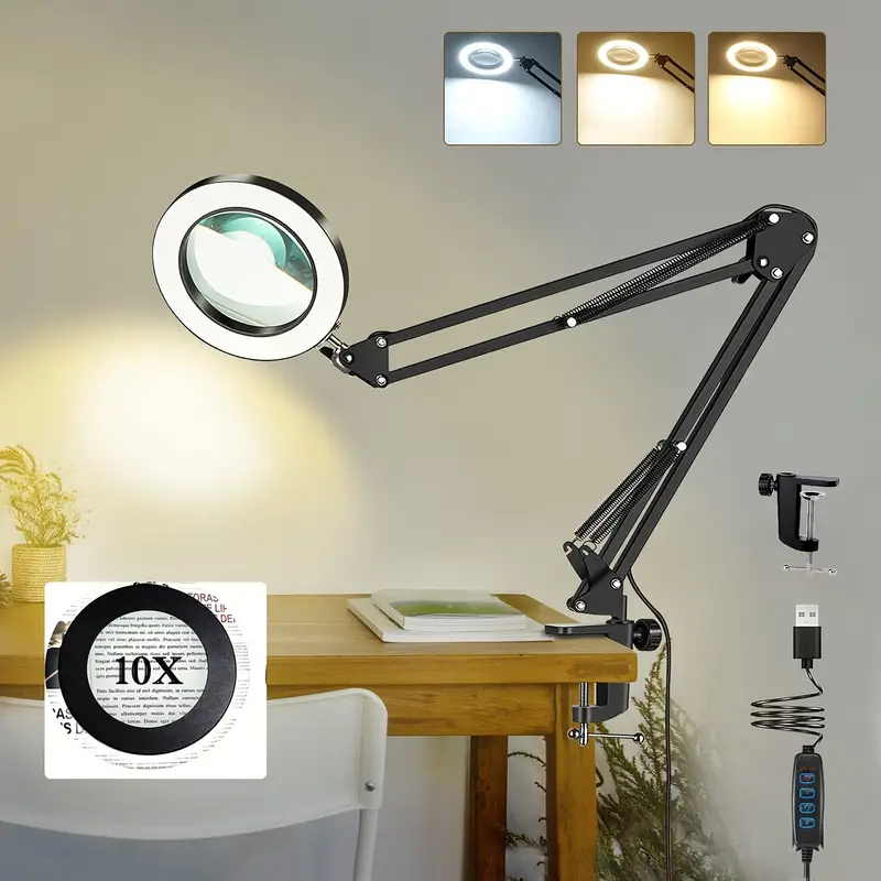10x Büyüteçli Led Masa Lambası 3 Işık Modlu Masa Üstü Katlanabilir Kollu Bakım Onarım Güzellik Okuma