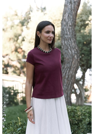 Bohemai Suva Kısa Kol Bordo T-shirt Bordo