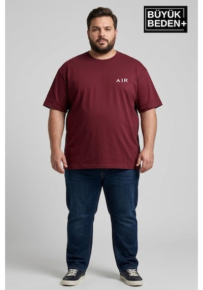 Superlife Erkek Büyük Beden Ar Baskılı 3xl-6xl Bisiklet Yaka Tshırt Spr26bts510-01 Bordo
