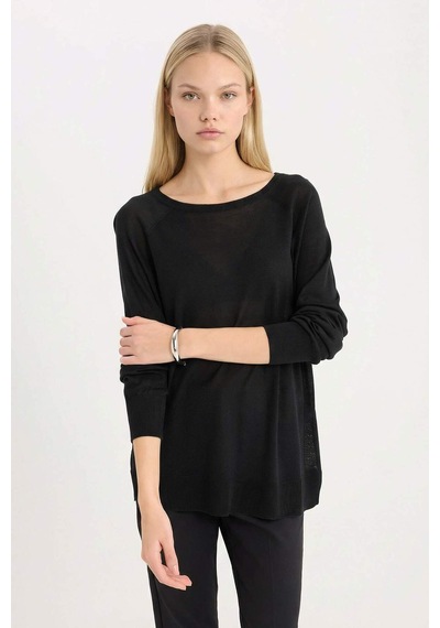 DeFacto Regular Fit Bisiklet Yaka Basic Düz Siyah Triko Kazak D6281AX25SPBK27 Siyah