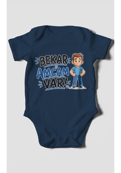 Morivokids Bekar Amcam Var Kısa Kollu Bebek Body %100 Pamuk Lacivert