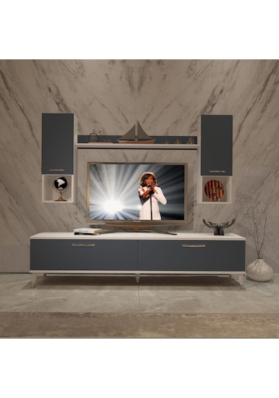 Decoraktiv Eko 5da Mdf Std Silver Tv Ünitesi Tv Sehpası Beyaz - Antrasit