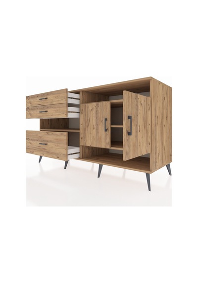 Kronos Konsol 4 Raflı 3 Çekmeceli 2 Kapaklı 176x59x99 Çam-çam Çam-çam