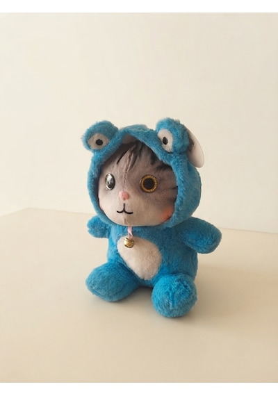 Peluş Şapkalı Kedi 30 Cm-mavi
