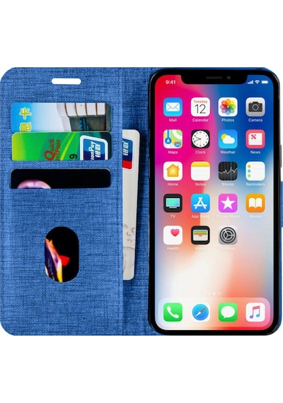 Huawei P Smart 2021 Kartvizitli Cüzdan Kılıf Mavi