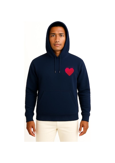 Bahriyeli Collection Kapüşonlu Çoklu Kalp Cep Baskılı Unisex Sweatshirt Lacivert