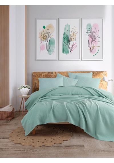 Eponj Home Ecocel Pike Örtü Çift Kişilik 200x230cm Karde Mint Yeşili Mint Yeşili