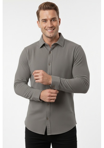 Deepsea Toprak Slim Fit Örme Kumaş Likralı Erkek Gömlek Nefes Alan Esnek Ve Modern Tasarım 2602604 Kahverengi