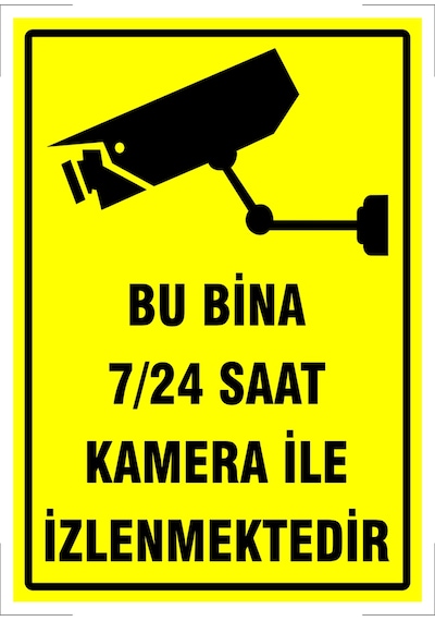 "bu Bina 7/24 Saat Kamera İle İzlenmektedir - A4 Folyo Baskı Folyo Etiket Baskı Sticker