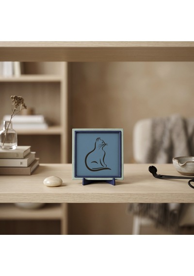 Minimalist Kedi Desenli Dekoratif Parça, Miaju Estetiğinin En Yalın Hali 10x10 Cm