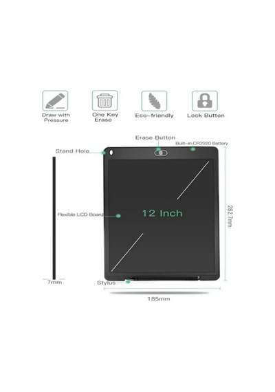 Magicool 12 Inc Renkli Lcd Grafik Dijital Kalemli Çizim Tableti Yazı Tahta Not Yazma Eğitim Tableti Kırmızı