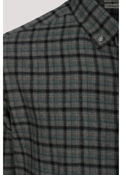 Erkek Gömlek Yeşil Uzun Kol Ekose Kareli Flanel Yün Tuşeli Slim Fit Düğmeli Yaka Shirt Ncs Jeans 7270-yeşil Yeşil