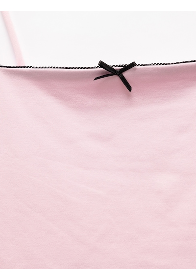 Koton Renk Kontrastlı Fiyonk Detaylı Slim İnce Askılı Crop Üst Pembe 5sak10339ek Gül